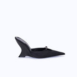 MARGAUX BLACK - SATIN WEDGE MULE 