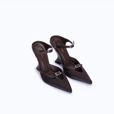 MARGAUX BROWN - SATIN WEDGE MULE