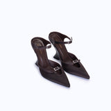 MARGAUX BROWN - SATIN WEDGE MULE