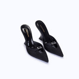 MARGAUX BLACK - SATIN WEDGE MULE 