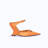 MARGAUX ORANGE - SATIN WEDGE MULE 