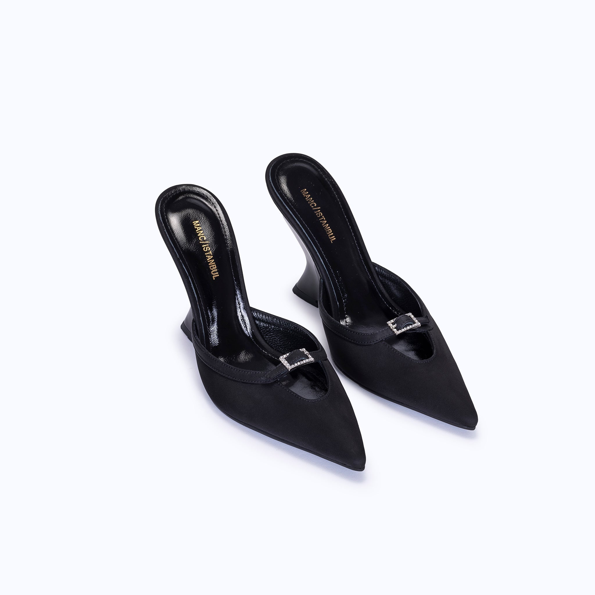 MARGAUX BLACK - SATIN WEDGE MULE