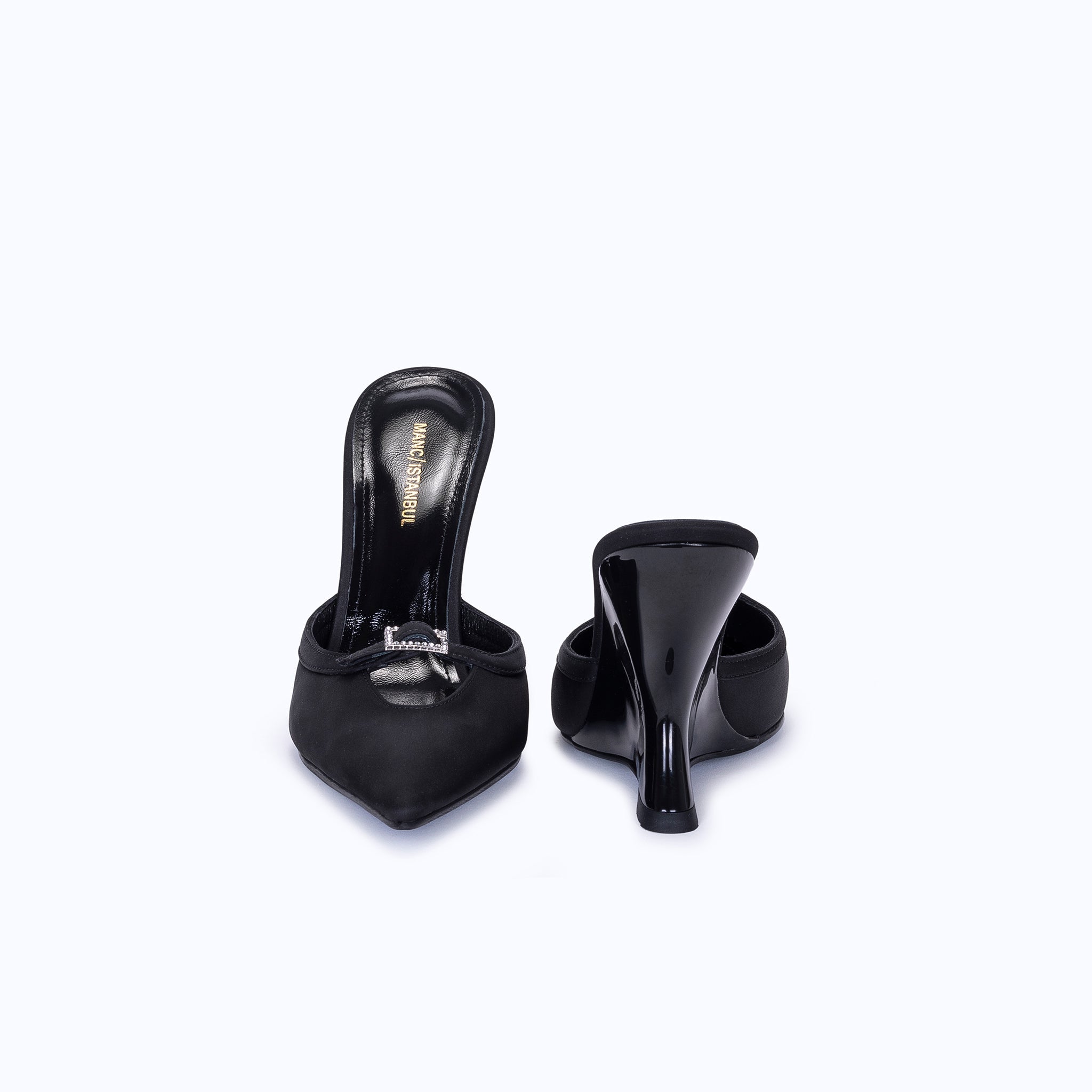 MARGAUX BLACK - SATIN WEDGE MULE