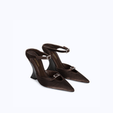 MARGAUX BROWN - SATIN WEDGE MULE