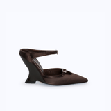 MARGAUX BROWN - SATIN WEDGE MULE