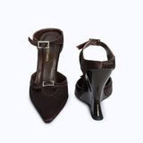 MARGAUX BROWN - SATIN WEDGE MULE