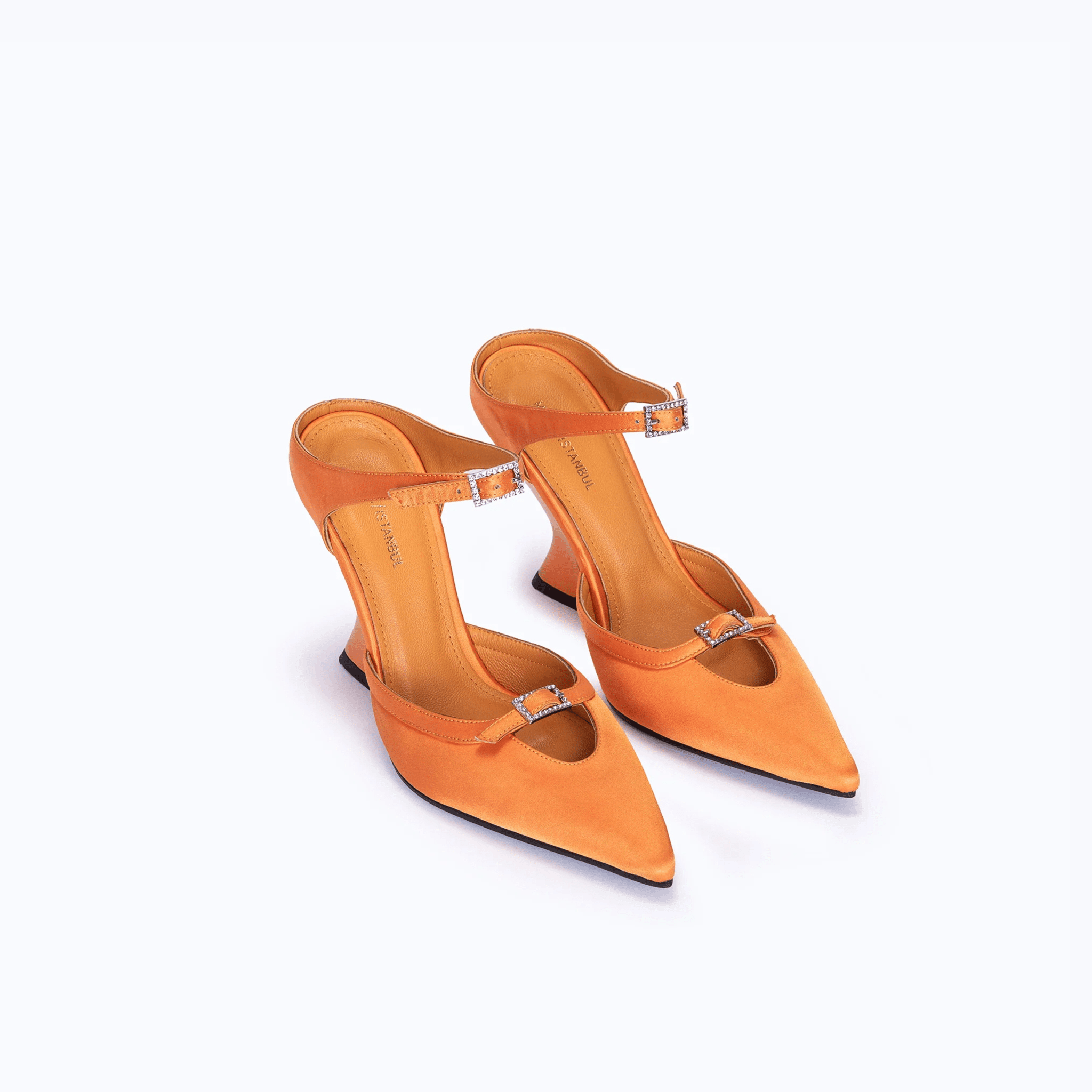 MARGAUX ORANGE - SATIN WEDGE MULE
